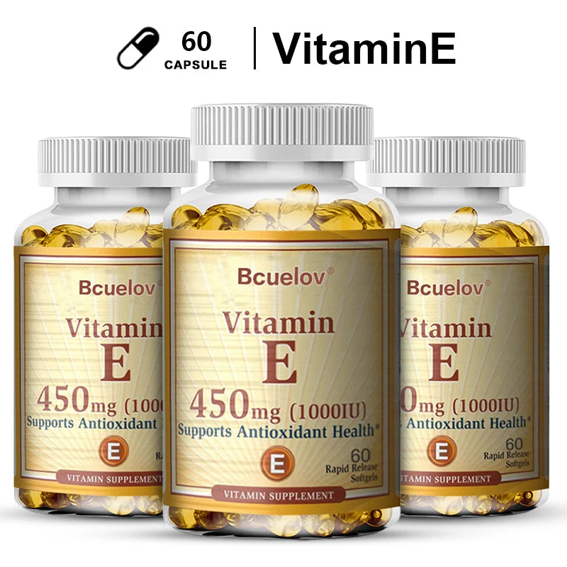 Vitamin E 1000IU Capsules - Supports Skin, Cardiovascular Health, Boosts Immunity, Anti-aging, Skin Health