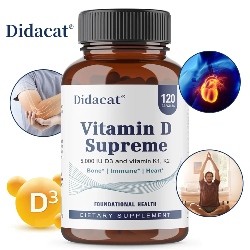 Vitamin D Supreme 5000 IU - Support Immune System + Bone Health - Gluten Free Vitamin D3 Supplement with Vitamin K