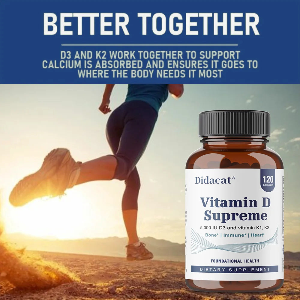 Vitamin D Supreme 5000 IU - Support Immune System + Bone Health - Gluten Free Vitamin D3 Supplement with Vitamin K