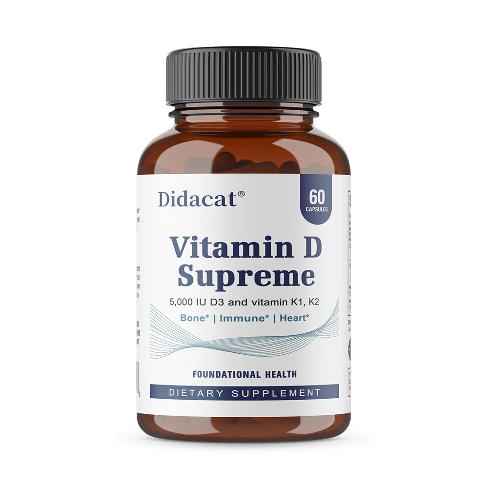 Vitamin D Supreme 5000 IU - Support Immune System + Bone Health - Gluten Free Vitamin D3 Supplement with Vitamin K