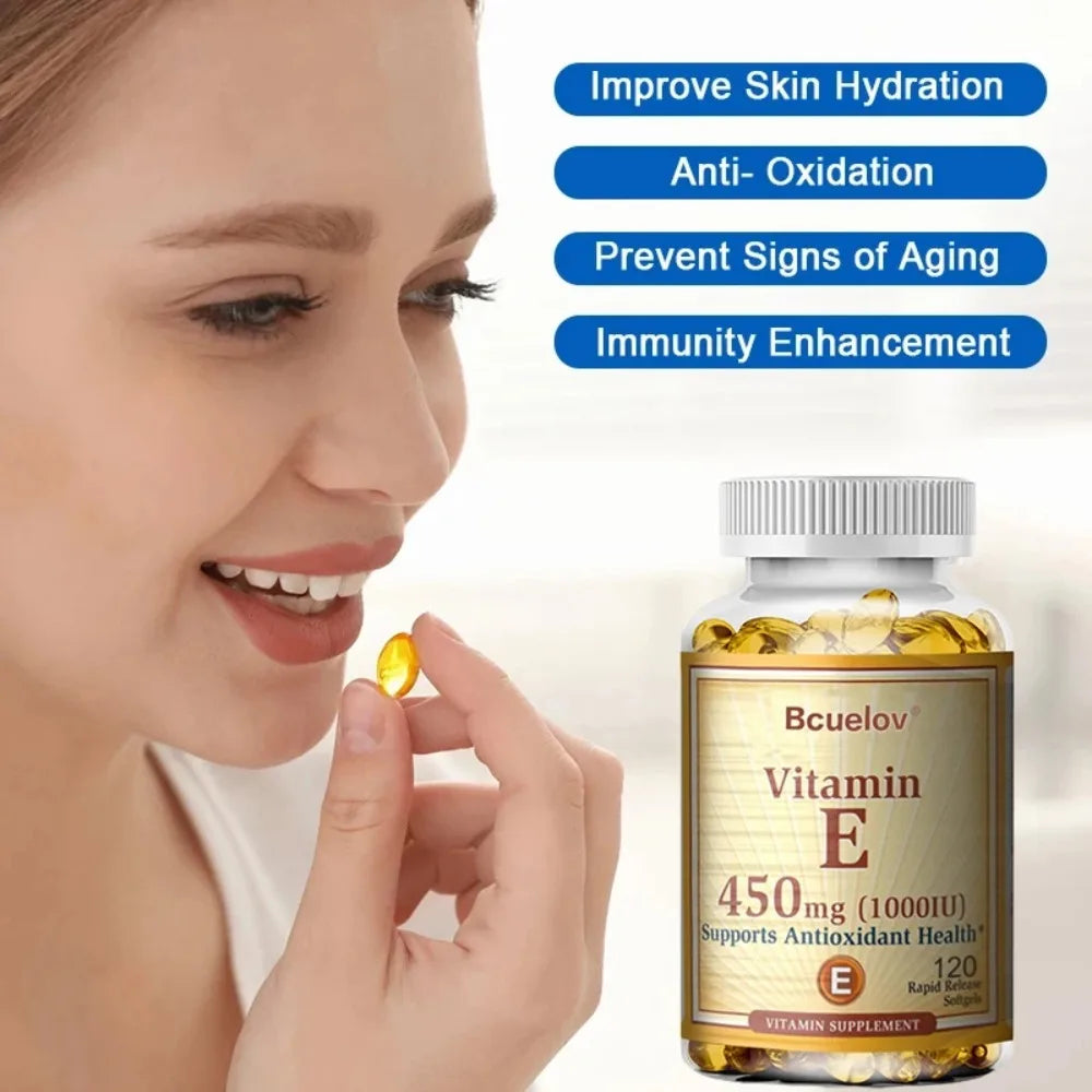 Vitamin E 1000IU Capsules - Supports Skin, Cardiovascular Health, Boosts Immunity, Anti-aging, Skin Health