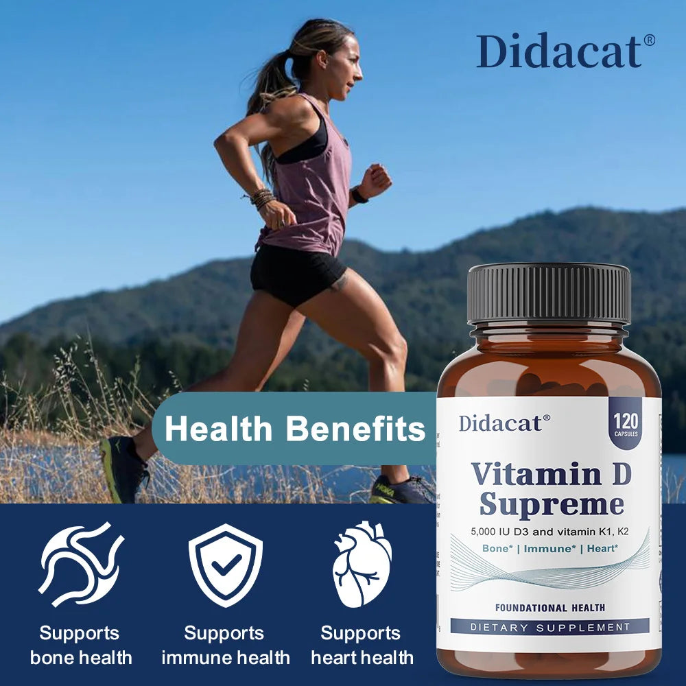 Vitamin D Supreme 5000 IU - Support Immune System + Bone Health - Gluten Free Vitamin D3 Supplement with Vitamin K