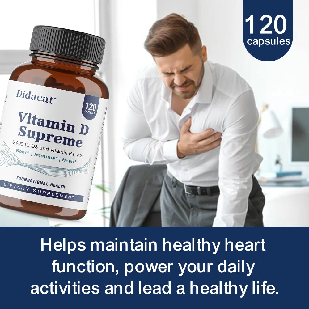 Vitamin D Supreme 5000 IU - Support Immune System + Bone Health - Gluten Free Vitamin D3 Supplement with Vitamin K