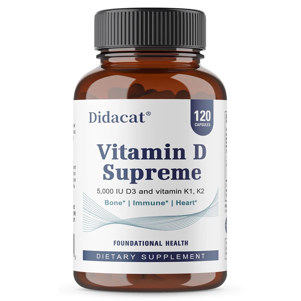 Vitamin D Supreme 5000 IU - Support Immune System + Bone Health - Gluten Free Vitamin D3 Supplement with Vitamin K