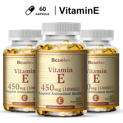 Vitamin E 1000IU Capsules - Supports Skin, Cardiovascular Health, Boosts Immunity, Anti-aging, Skin Health