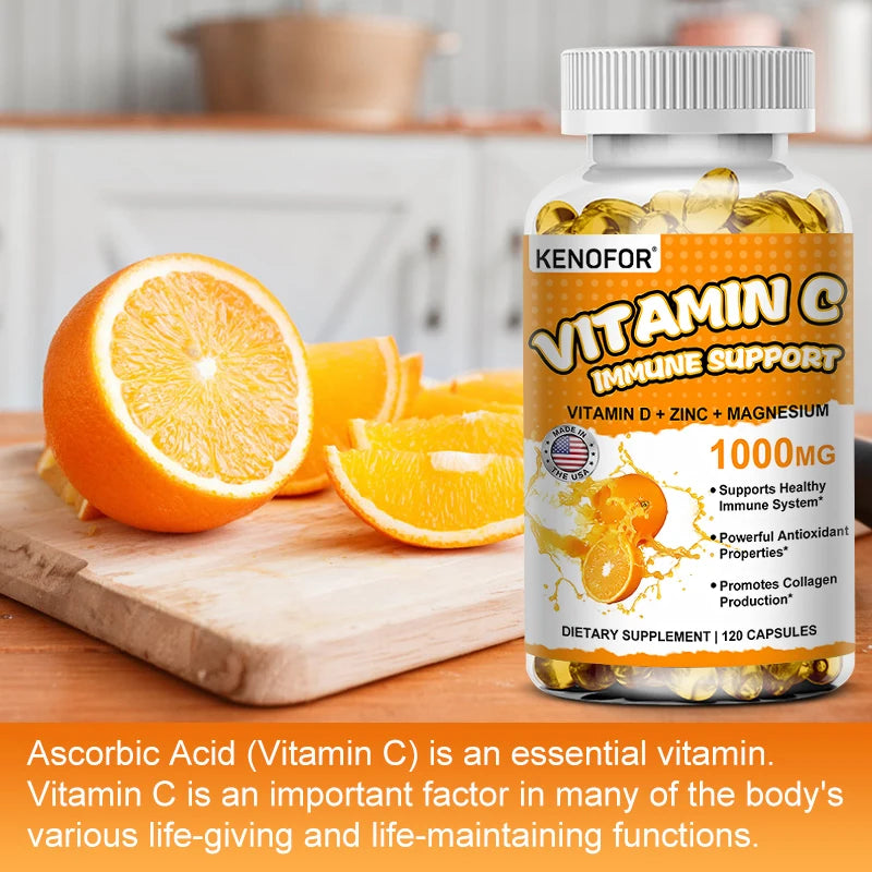 Vitamin C Supplement for Immune Support &amp; Antioxidant Protection, Vegan Friendly, Non-GMO, Gluten Free, 30/60/120 Capsuels