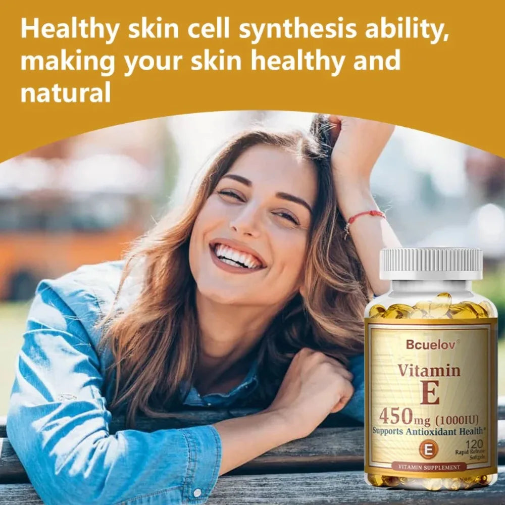 Vitamin E 1000IU Capsules - Supports Skin, Cardiovascular Health, Boosts Immunity, Anti-aging, Skin Health