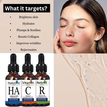 Vitamin C, Hyaluronic Acid &amp; Retinol Facial Serum Set