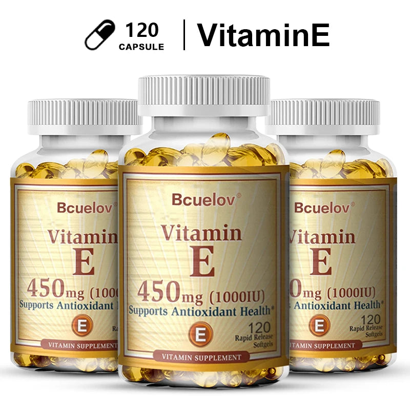 Vitamin E 1000IU Capsules - Supports Skin, Cardiovascular Health, Boosts Immunity, Anti-aging, Skin Health