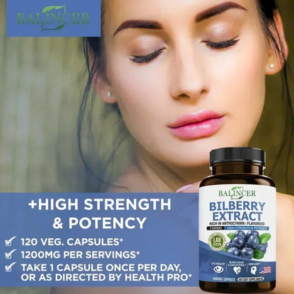 Bilberry Extract Supplement, Helps Maintain Eye and Vision Health, Anti-aging, Promotes Brain Health, Protects Vision Health