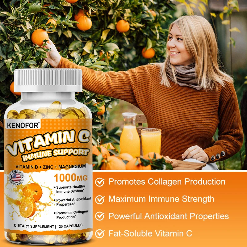 Vitamin C Supplement for Immune Support &amp; Antioxidant Protection, Vegan Friendly, Non-GMO, Gluten Free, 30/60/120 Capsuels