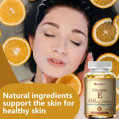 Vitamin E 1000IU Capsules - Supports Skin, Cardiovascular Health, Boosts Immunity, Anti-aging, Skin Health