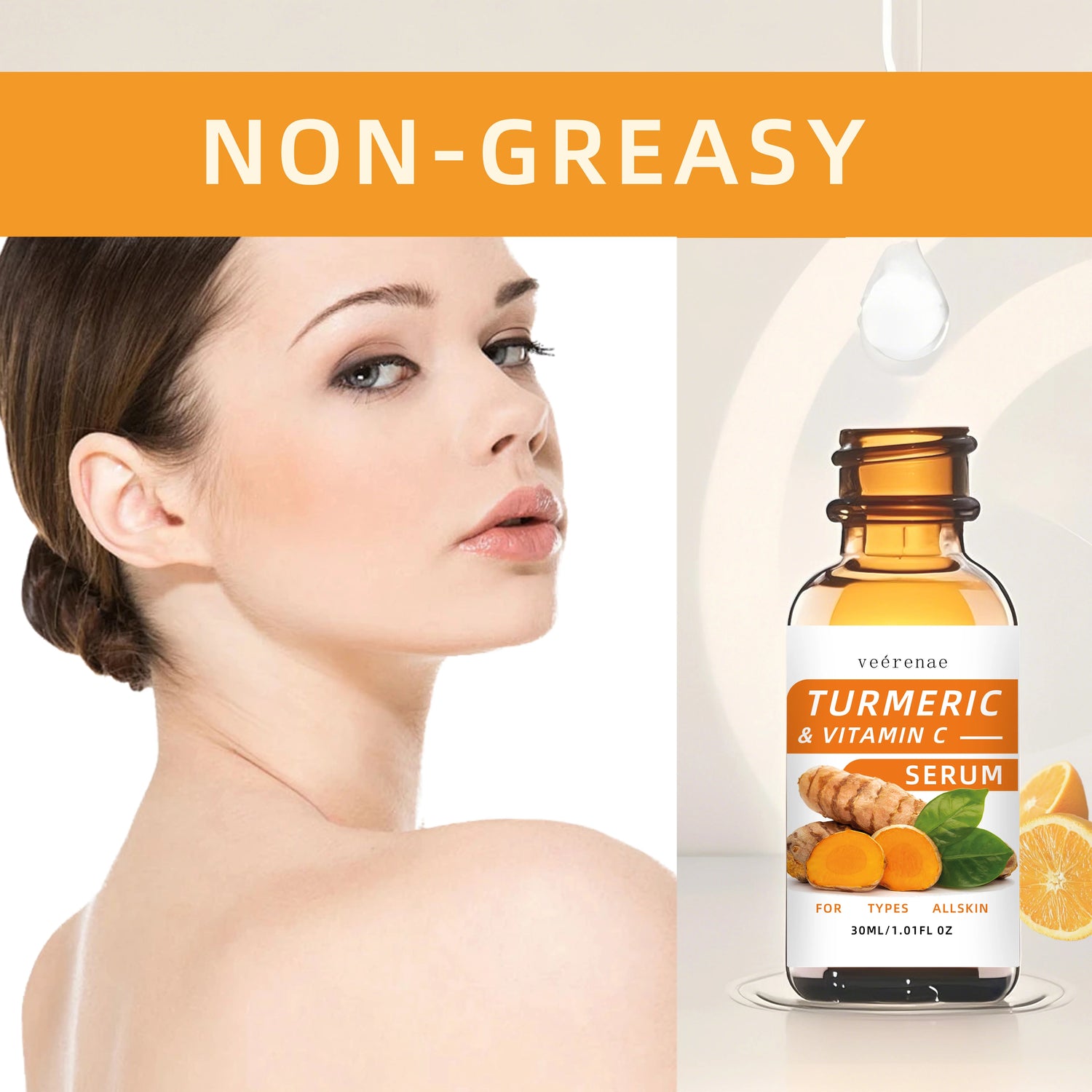 Turmeric &amp; Vitamin C Serum: Deep hydration, evens tone, unisex. Firms skin, all skin types, hypoallergenic. travel-friendly