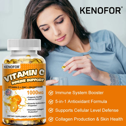 Vitamin C Supplement for Immune Support &amp; Antioxidant Protection, Vegan Friendly, Non-GMO, Gluten Free, 30/60/120 Capsuels