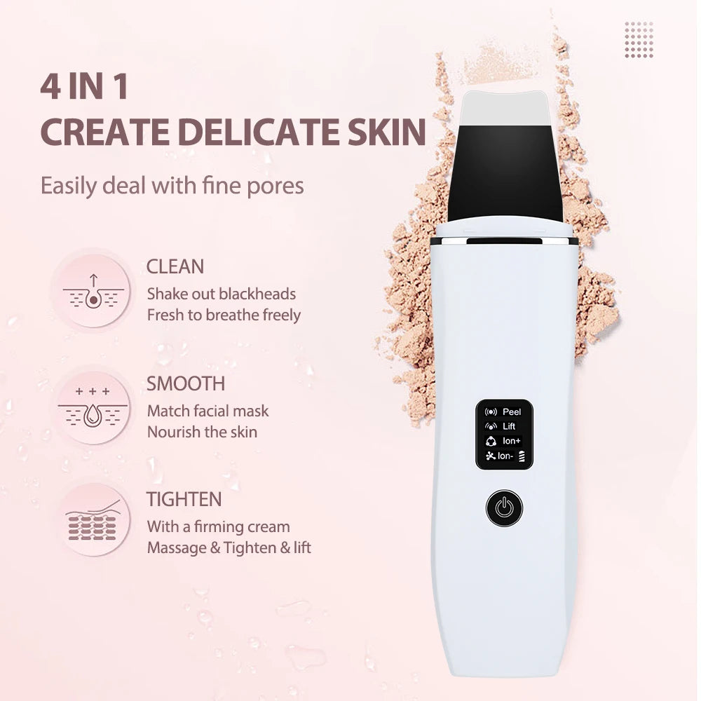 Ultrasonic Skin Scrubber Deep Face Cleaning Machine 4 Modes Peeling Shovel Facial Pore Cleaner Face Skin Scrubber Lift Machine