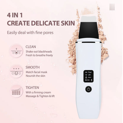 Ultrasonic Skin Scrubber Deep Face Cleaning Machine 4 Modes Peeling Shovel Facial Pore Cleaner Face Skin Scrubber Lift Machine