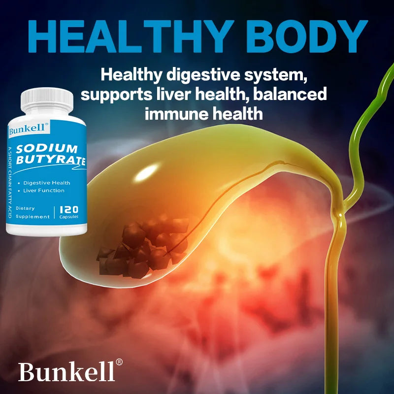 Sodium Butyrate Gut Health Supplement - Helps Gut Health, Detox and Cleansing of The Liver, Digestive Health,120 Capsules