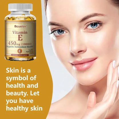 Vitamin E 1000IU Capsules - Supports Skin, Cardiovascular Health, Boosts Immunity, Anti-aging, Skin Health