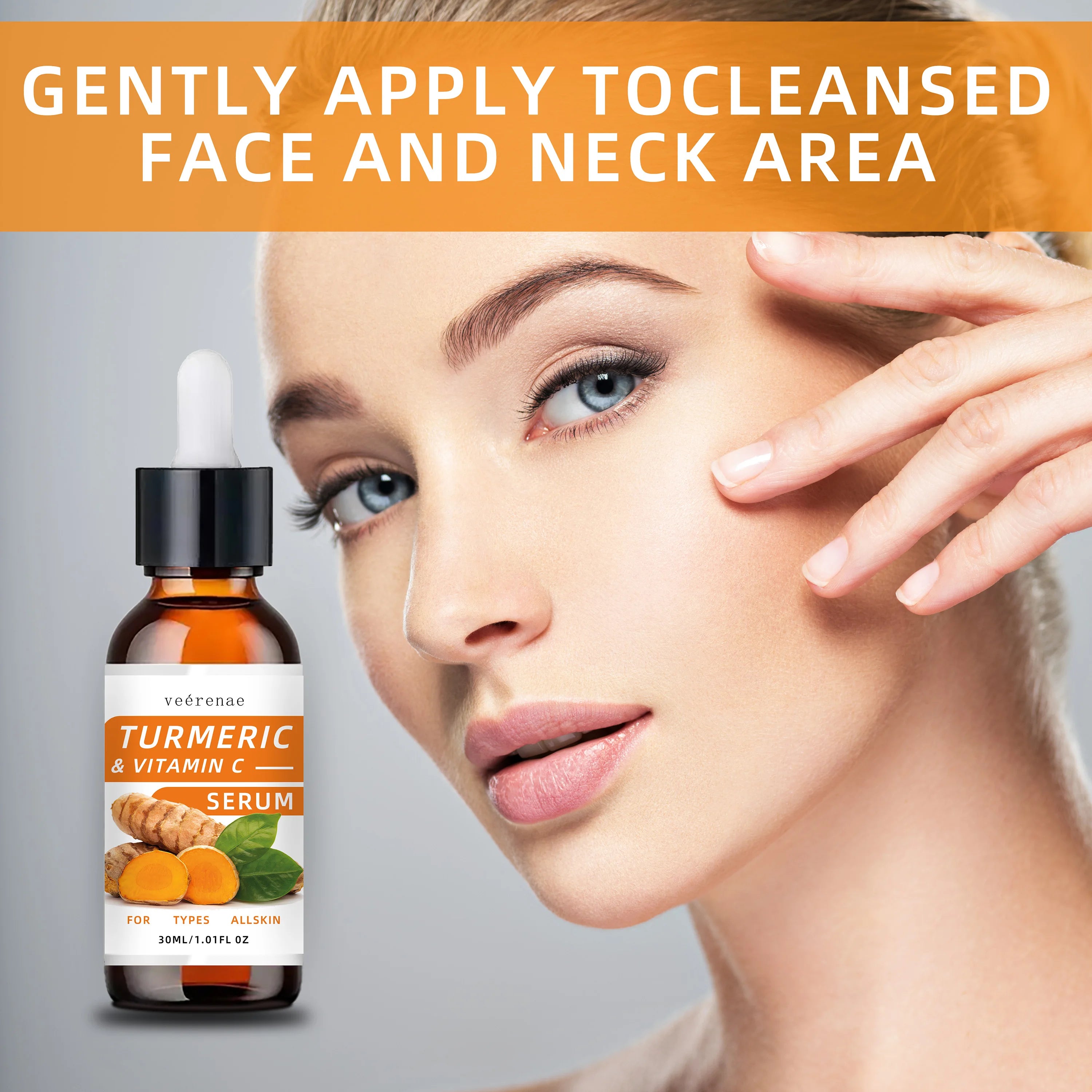 Turmeric &amp; Vitamin C Serum: Deep hydration, evens tone, unisex. Firms skin, all skin types, hypoallergenic. travel-friendly
